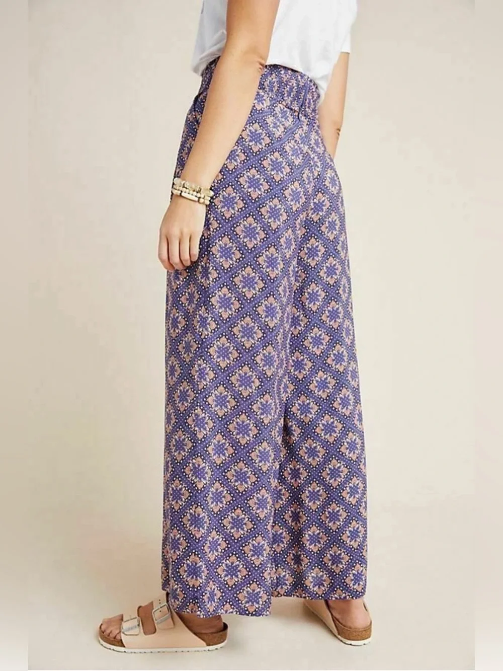 Anthropologie MAEVE Pants TERRACE FLORAL Palazzo Purple Peach Pull On Size 2